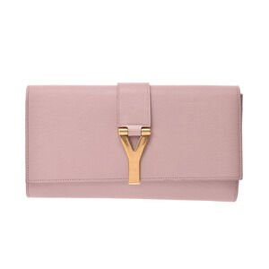 Saint Laurent Y Line Clutch Bag Pink Beige Pink Tan Calfskin YVES